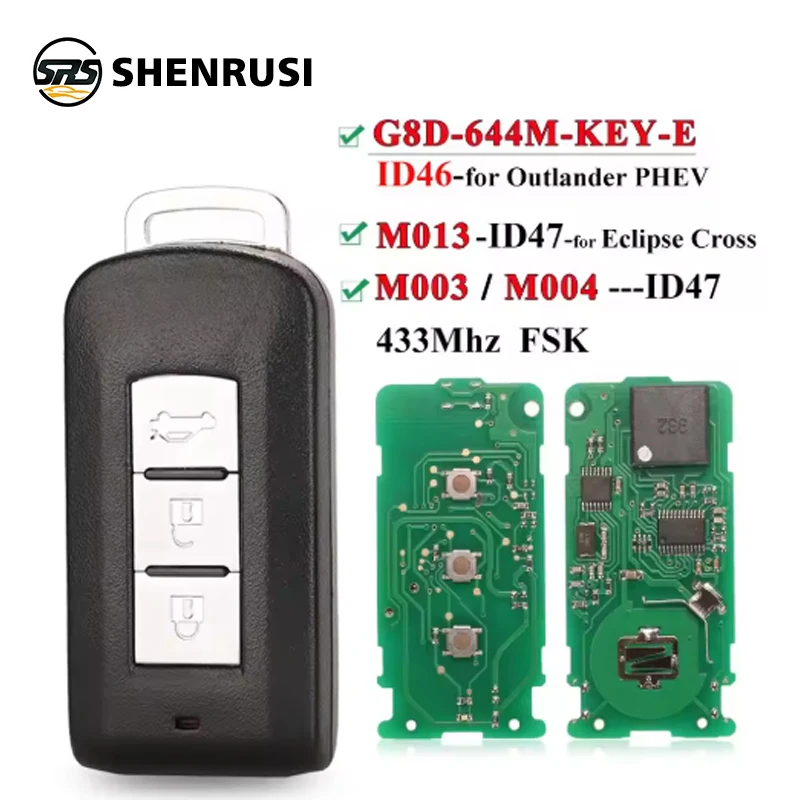 

Умный дистанционный брелок SHENRUSI 3BTN, 433 МГц, ID46 ID47 чип для Mitsubishi Lancer Outlander ASX Eclipse Cross G8D-644M-KEY-E/M013