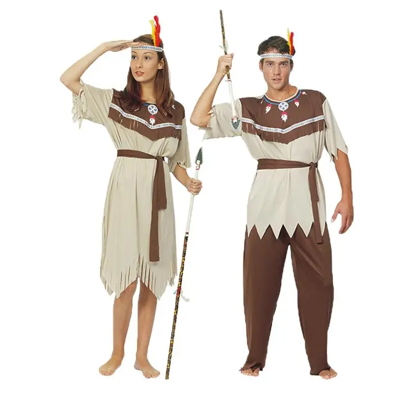 Costume cosplay capo indiano Coppia Performance Outfit loween Abbigliamento tradizionale da palcoscenico originale da uomo selvaggio da donna