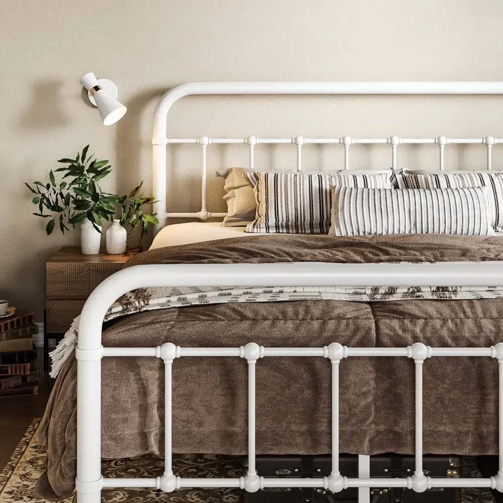 No Box Spring Required，Allewie Queen Size Metal Platform Bed Frame with Victorian Style Wrought Iron-Art Headboard/Footboard