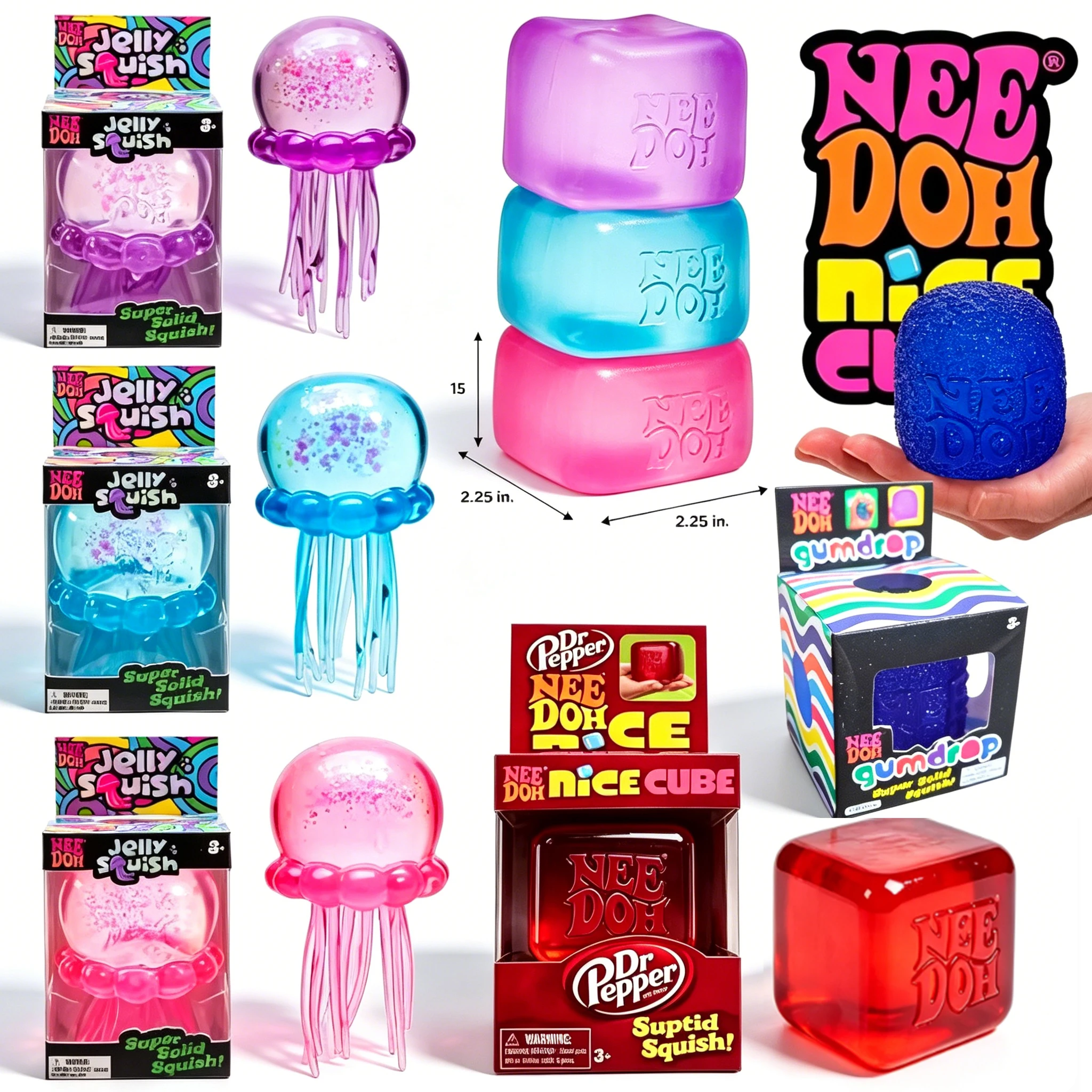 Trendiges Nee Doh Quallen- & Würfel-Squish-Spielzeug, Weiches Jelly Squeeze Stressabbau-Fidget-Spielzeug, Sensorisches NeeDoh für Kinder & Erwachsene – Detail 1