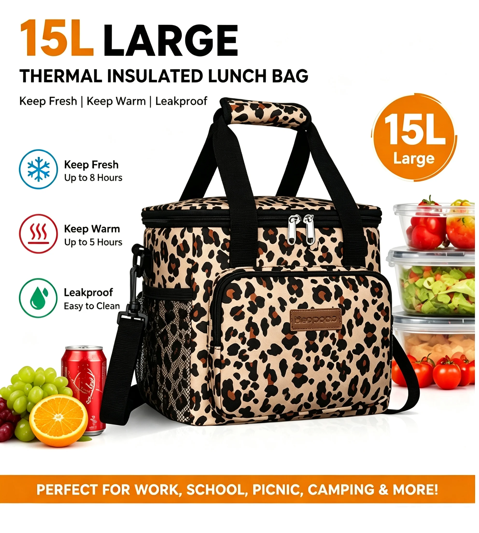 15L Large Oxford Cloth Thermal Insulated Lunch Bag Box for Portable Cross-Body Food Pouch Adult Cooler Cooling Tote Bag for Work