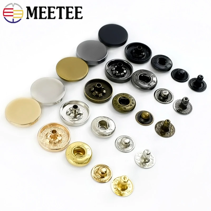 10Sets Meetee 10-25mm Metal Snap Buttons Bag Coat Fasteners Press Button for Clothing Decor Golden Buckles Sewing Accessories