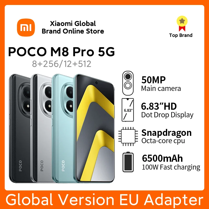 Smartphone POCO M8 Pro 5G, Snapdragon 7s Gen 4, écran 6,83 pouces 1,5K 120 Hz, batterie 6500 mAh, HyperCharge 100 W