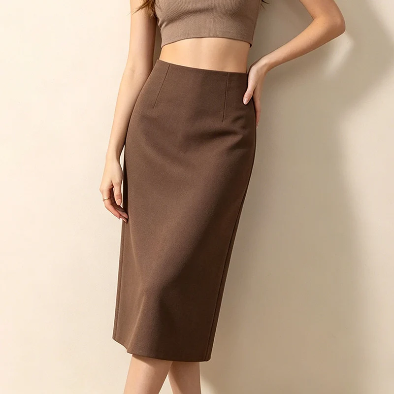 Autumn Winter Female Solid Thin A-line Wool Skirts Girls Fashion Classic High Waist Skirts Women Korean Leisure Midi Dress
