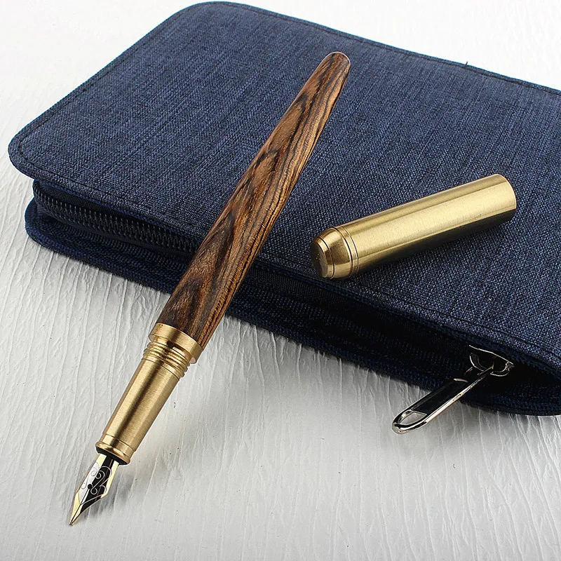 Retro Sandalwood Bronze Fountain Pen Luxurry Wooden Office Business Writing Pens Writing Stationery Office School Supplie