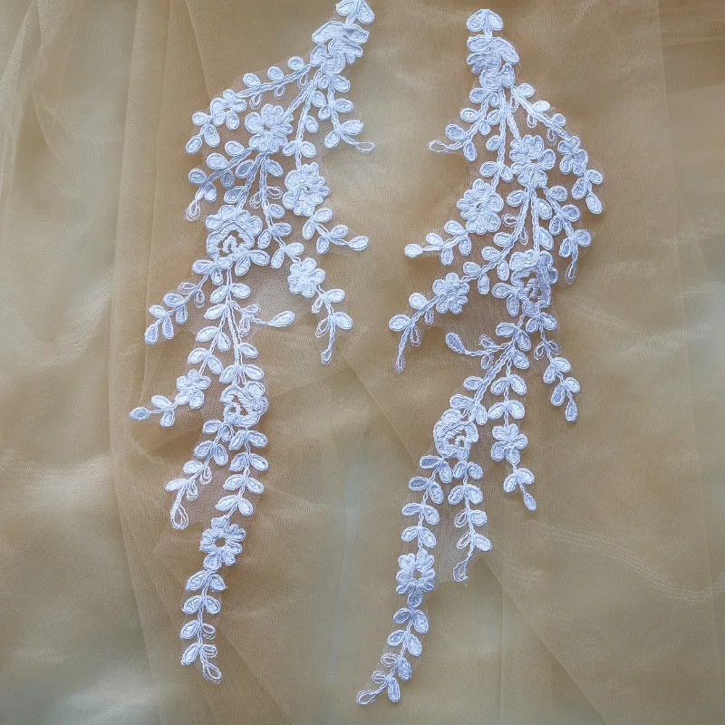 5 Pairs New Bone Edge White Lace Embroidery Car Stock for DIY Wedding Dress and Gown Embellishment