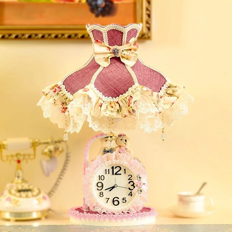 European bedroom bedside lamp, princess room desk lamp, warm birthday wedding gift, clock remote control desk lamp