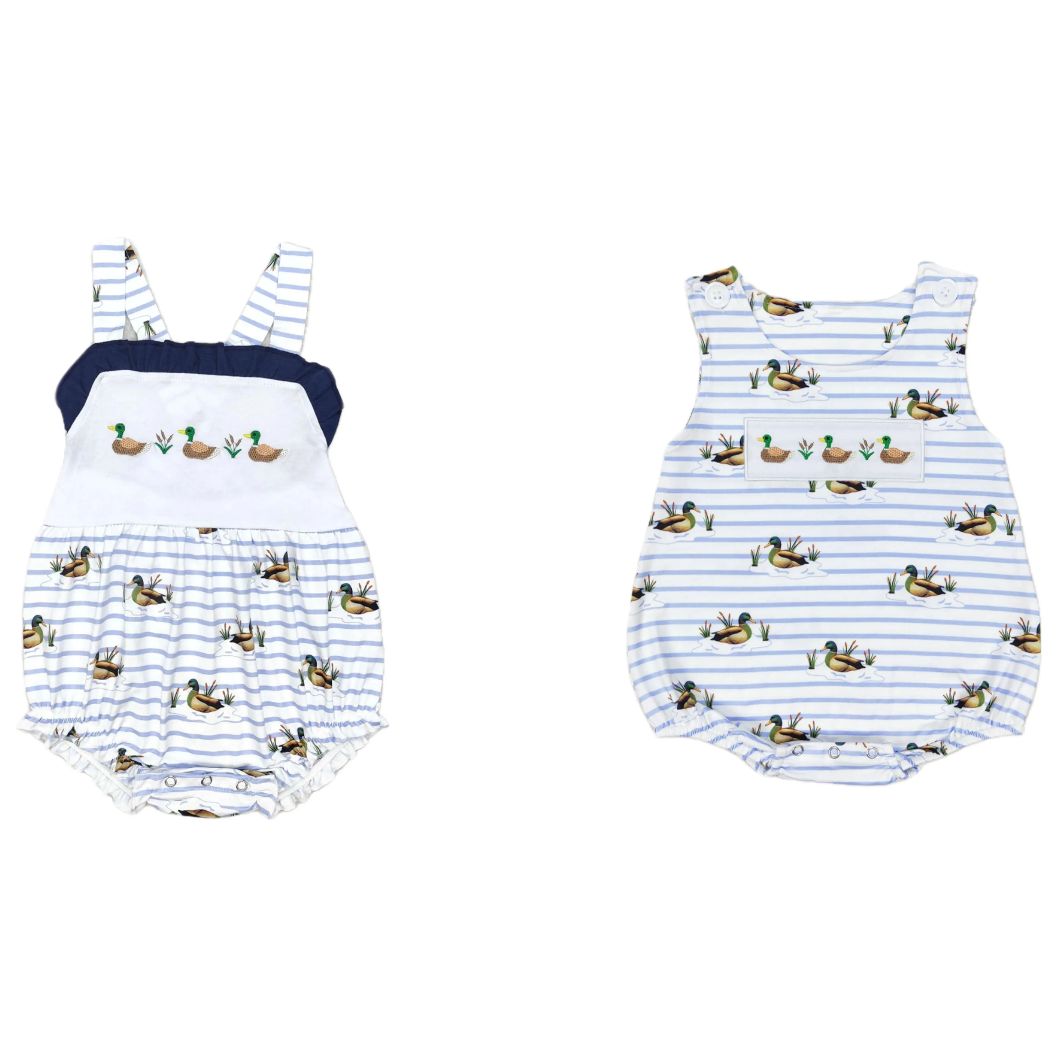 Wholesale Kids Baby Boy Girl Embroidery Ducks Jumpsuit Newborn Coverall Romper Toddler Sleeveless Bodysuit Beige One-piece