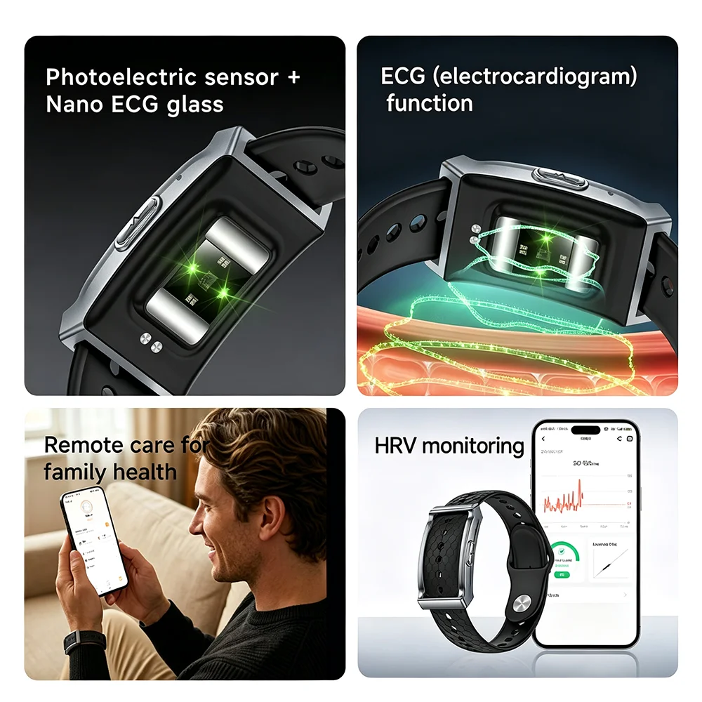 Screenless Health Bracelet Heart Rate Blood Pressure Body Composition ECG Monitor Call Reminder SmartWatch Waterproof Sport Band