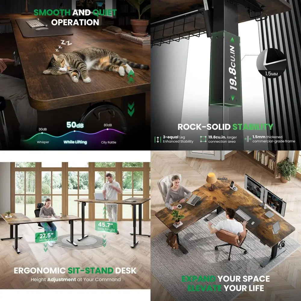 

63 x 55 L-Shaped Adjustable Standing Desk with Charging Station and Memory Controller for Home or Office Use