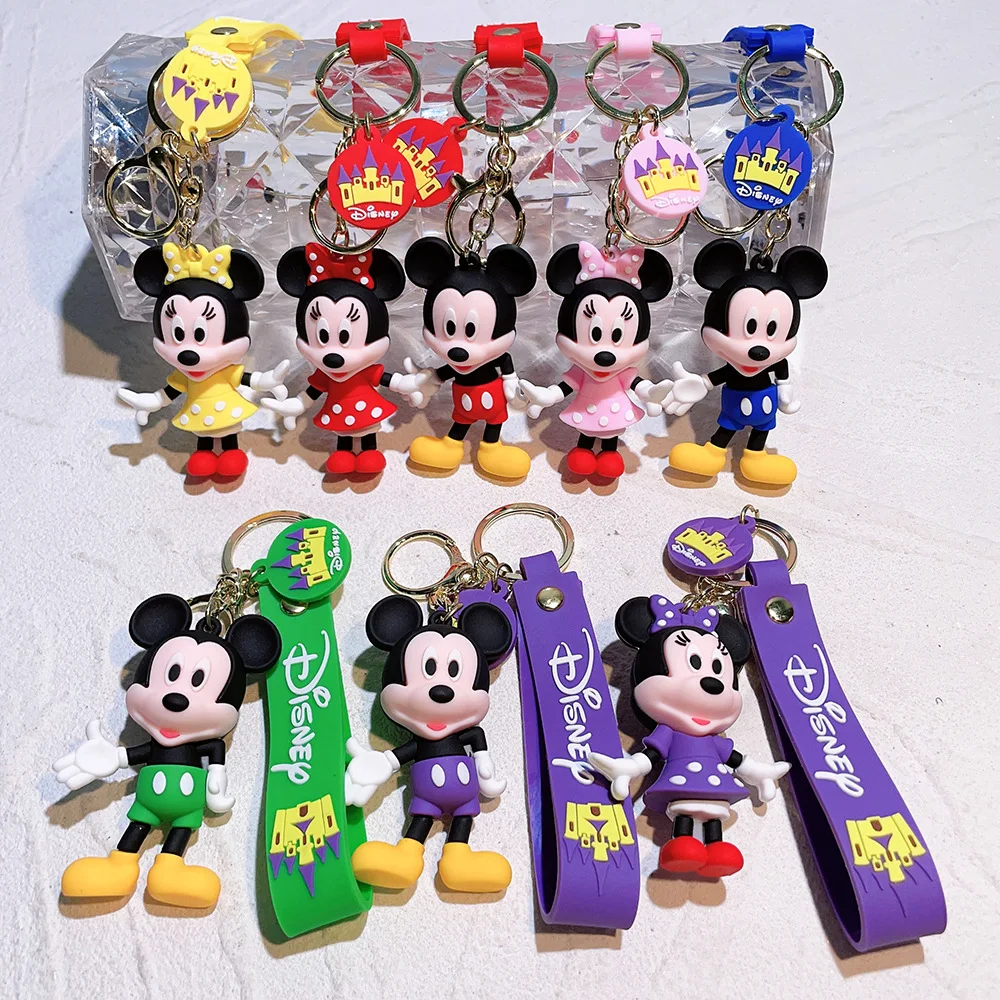 Disney Mickey Mouse Keychain for Women Anime Cute Minne Figure Doll Keyring Couple Bag Pendent Jewelry Children Toy Xmas Gifts