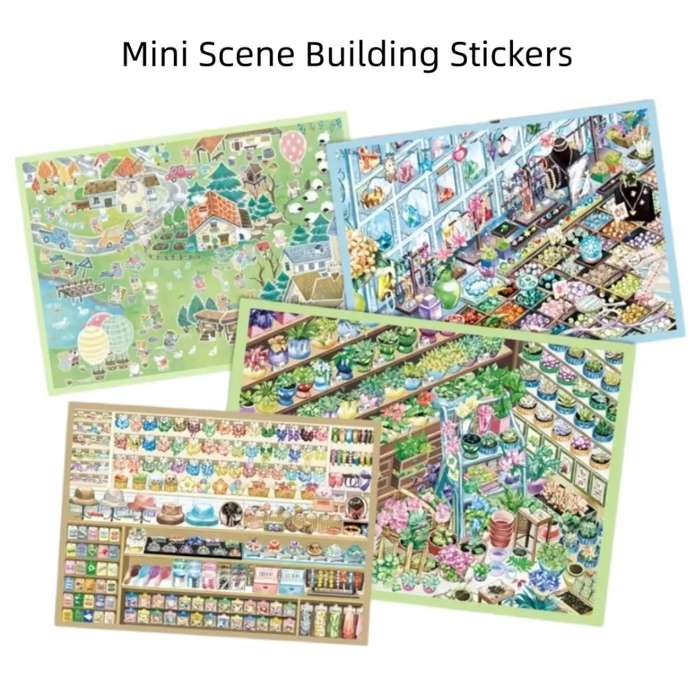 NEW PET Scene Building Stickers Self-Adhesive Forest Town 3D DIY Stickers Plant Shop Jewelry Store Stacking Stickers Home Decor