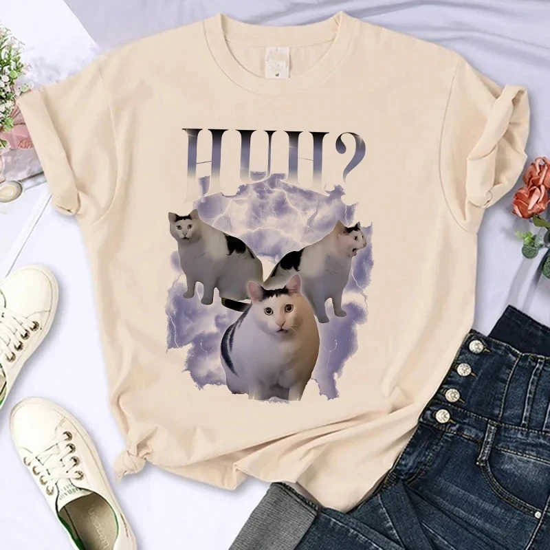 القطة التي شيرت قائلا هوه؟ مضحك ميمي تي شيرت المرأة تنفس قصيرة الأكمام تي شيرت موضة Harajuku تي شيرت الجرافيك تي شيرت Y2K #3