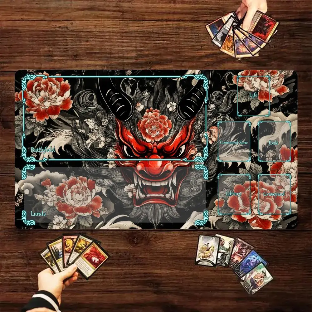 

Magic Card Gaming Mat with zone Romantic flower Ghost mask mtg playmat desk mat Commander Playmat suitable for game gathering