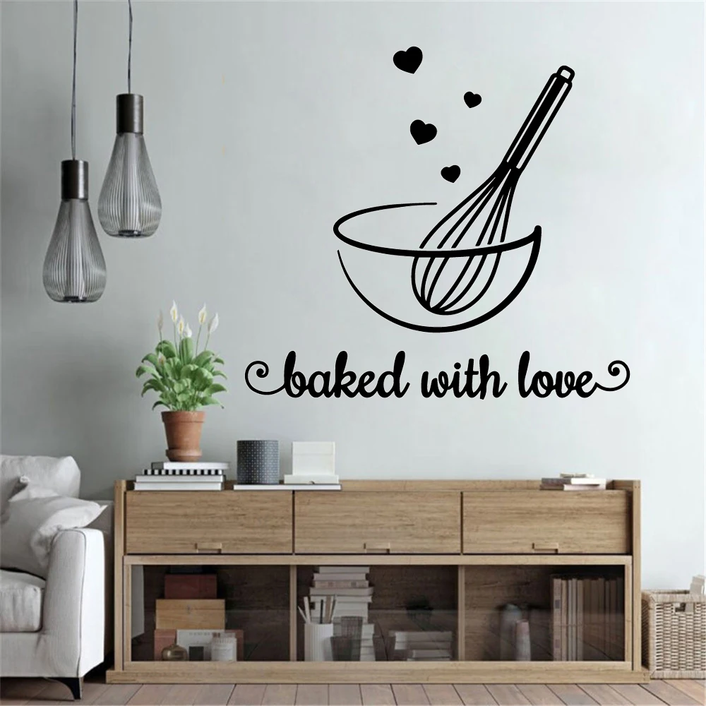 American-Style Baked with love Frase Decoration Stickers For Kitchen Rooms Vinyl Mural Wall Art Decal Bake Room Wall Sticker