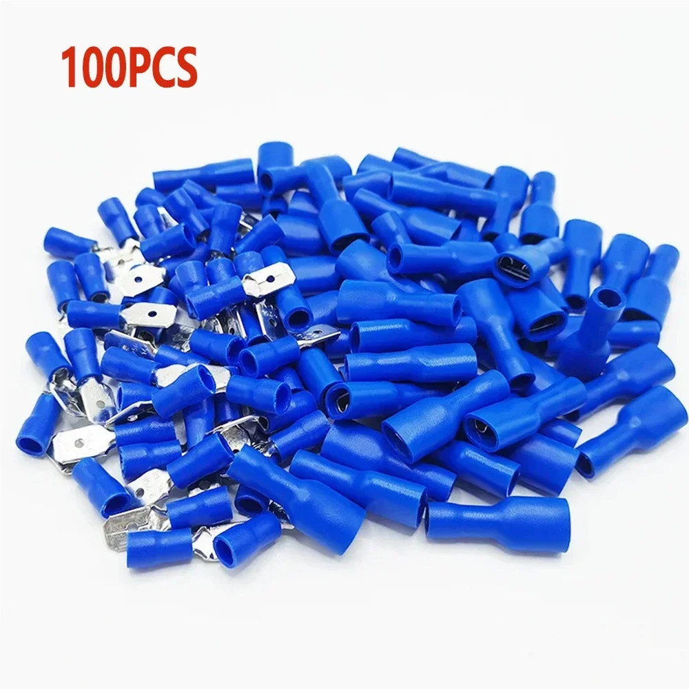 100pcs 50pairs 6.0/6.2mm Female Male Electrical Wiring Connector Insulated Crimp Terminal   Blue Red  wire cable crimping kit