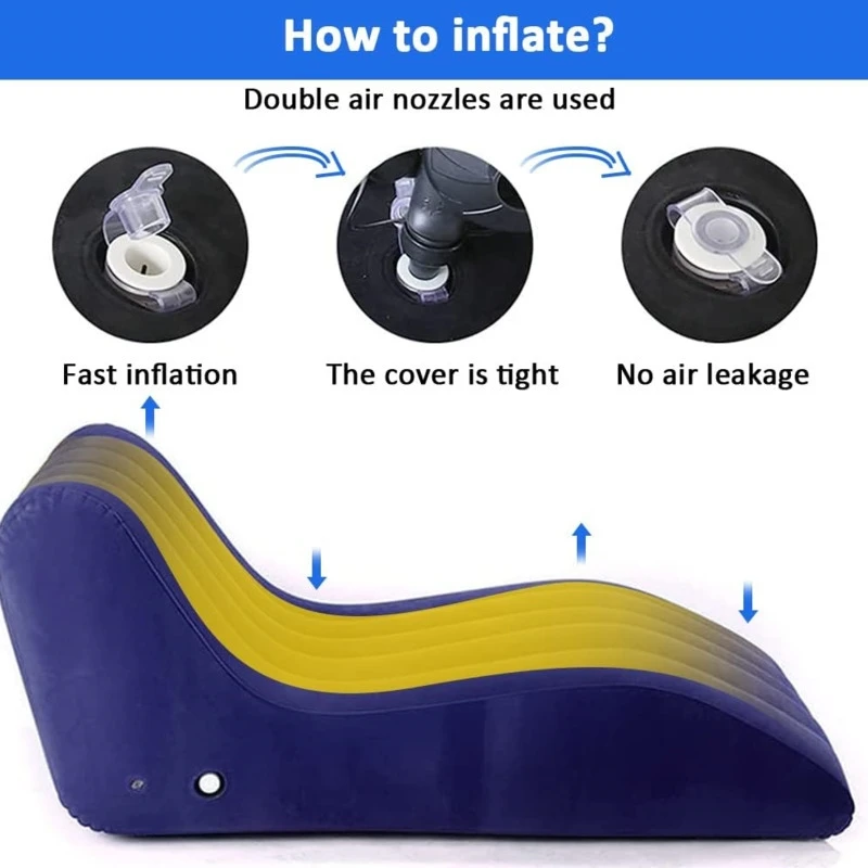 Blue Sex Inflatable Sofa S-type Position Love Chair Bed Lounge Wedge Pillow Bdsm Cushion PVC Flocking Sex Furniture For Couples