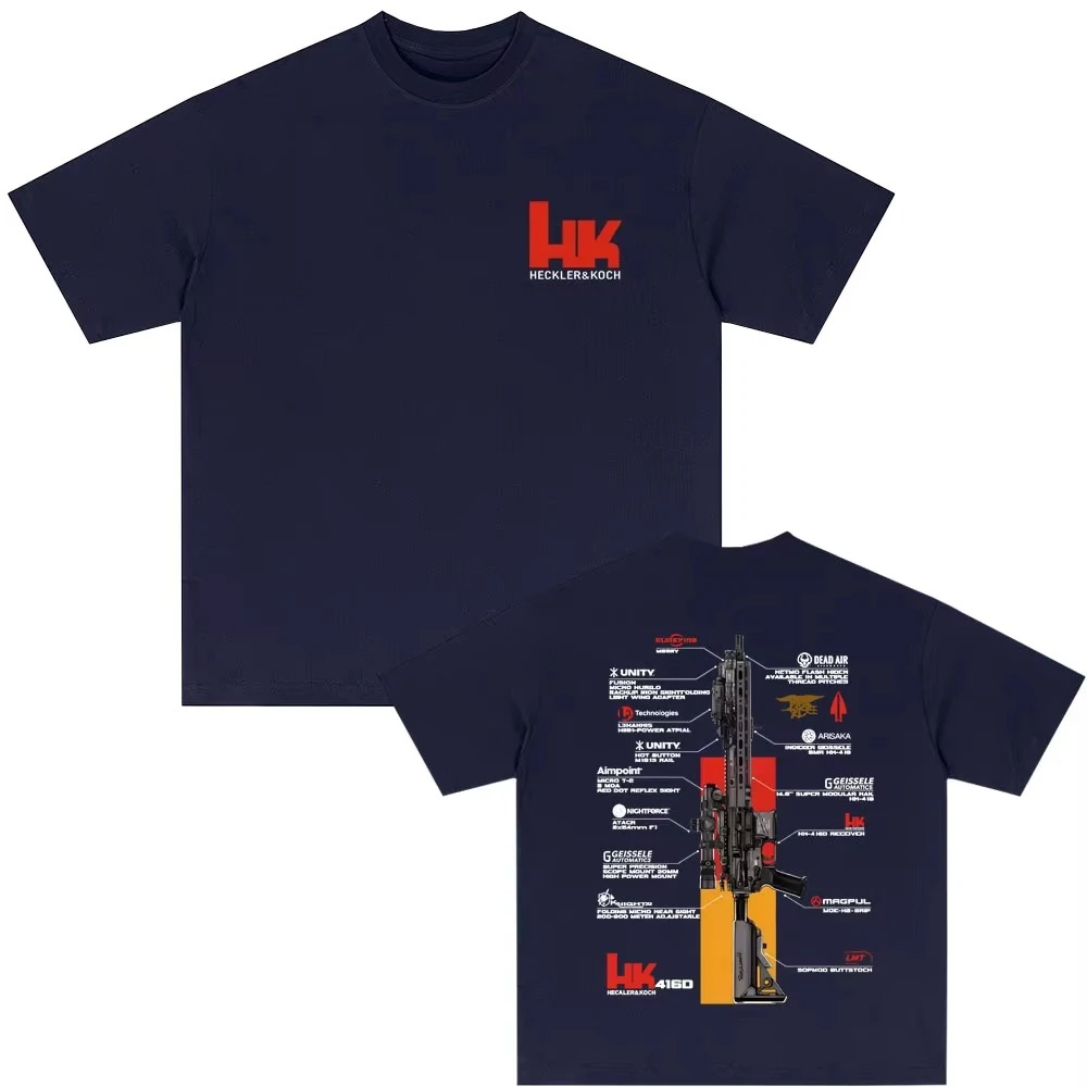 2026 Neues Herren-Grafik-T-Shirt in Heckler & Koch HK416-Design aus Baumwolle, schweißableitend, atmungsaktiv, hochwertig, lässig – Detail 6