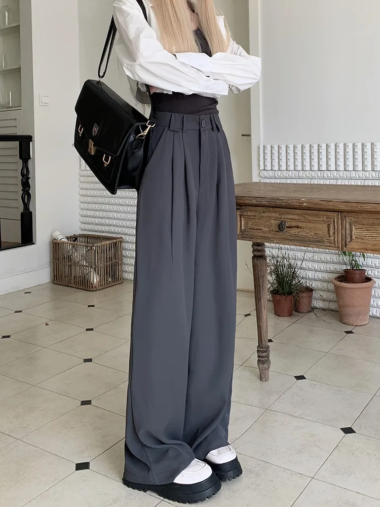 Formal Occasions Dress Pants For Ladies Fall New High Waisted Soild Color Slacks Daily Commute Straight Mop Pants