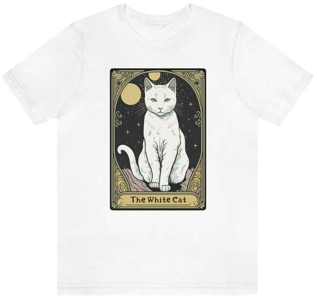 Die weiße Katze Tarot karte Dame Karte Mutter Geschenke Baumwolle ore Kurzarm lässig Harajuku O-Ausschnitt neuen Stil dehnbar bedruckte Tops T-Shirt