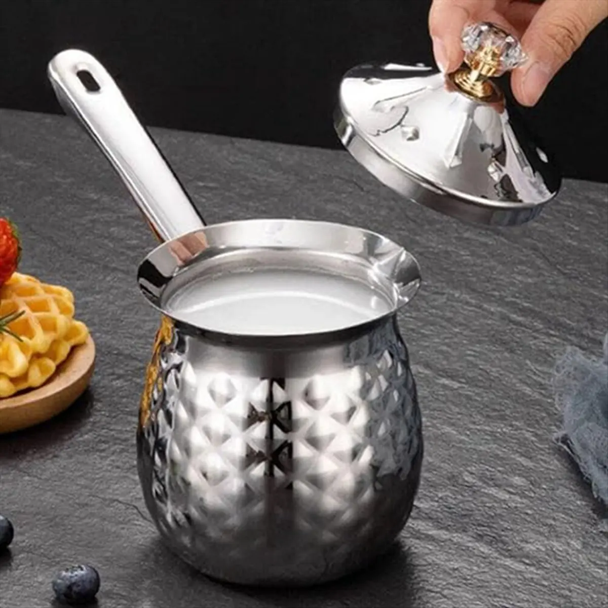 &A11I Turkish Coffee Pot,Coffee Maker Stainless Steel Coffee Pot,Stove Top Chocolate-Milk Warmer with Spout 200Ml