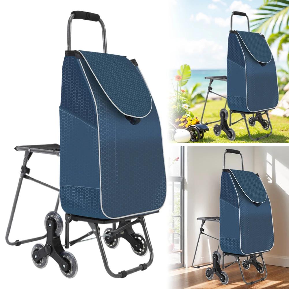 

Сумка-тележка для покупок с водонепроницаемым отделением и сиденьем, складная, для подъема по лестнице, для перевозки грузов на этажи