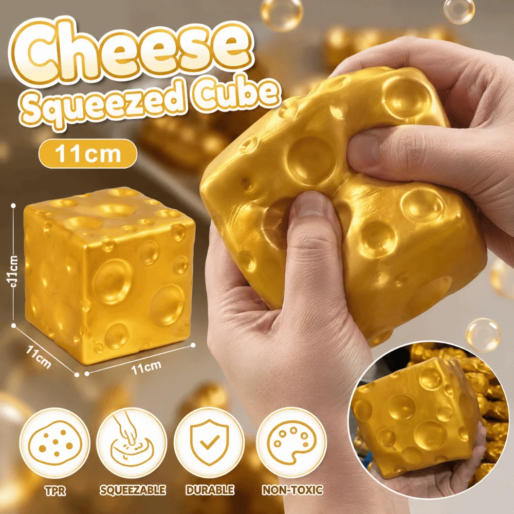 Novelty 11cm Cheese Squeezed Cube Realistic Gold Slow Rebound Fidget Toy Anxiety Relief Hand Relax Cheese Pinch Office Desk Toy