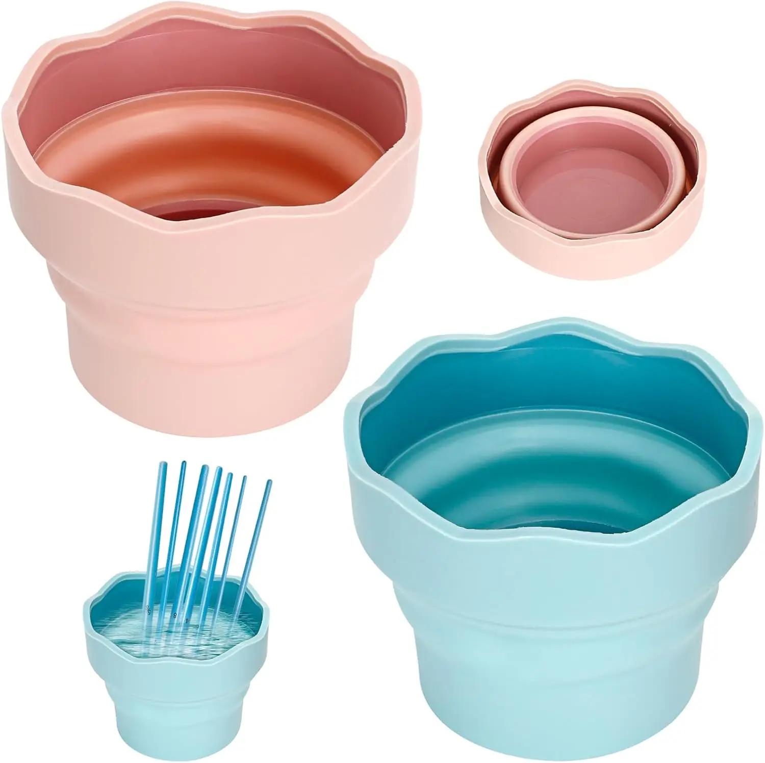 Collapsible Paint Brush Washer, 2-Pack Silicone Bucket for Watercolor Oil Painting (Pink & Blue)