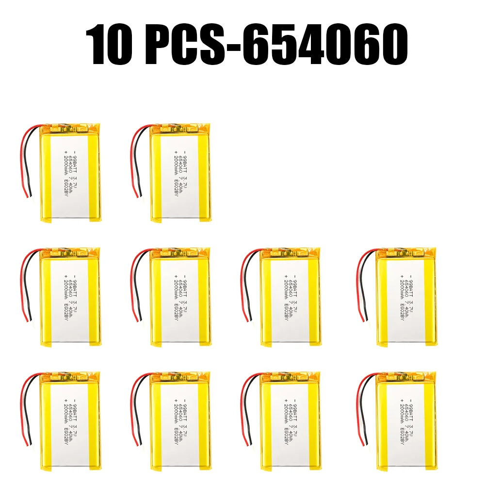 10PCS-654060 Lithium Polymer Battery 2000mAh 3.7V Lipo for GPS Navigator MP3 MP4 E-book Power Bank Camera Video Recorde Recorder