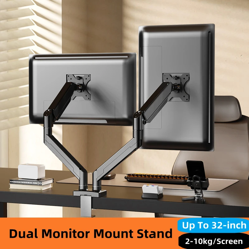 Dual-Monitor-Halterungen für bis zu 32-Zoll-Bildschirme, bis zu 22 Pfund pro Arm, verstellbarer