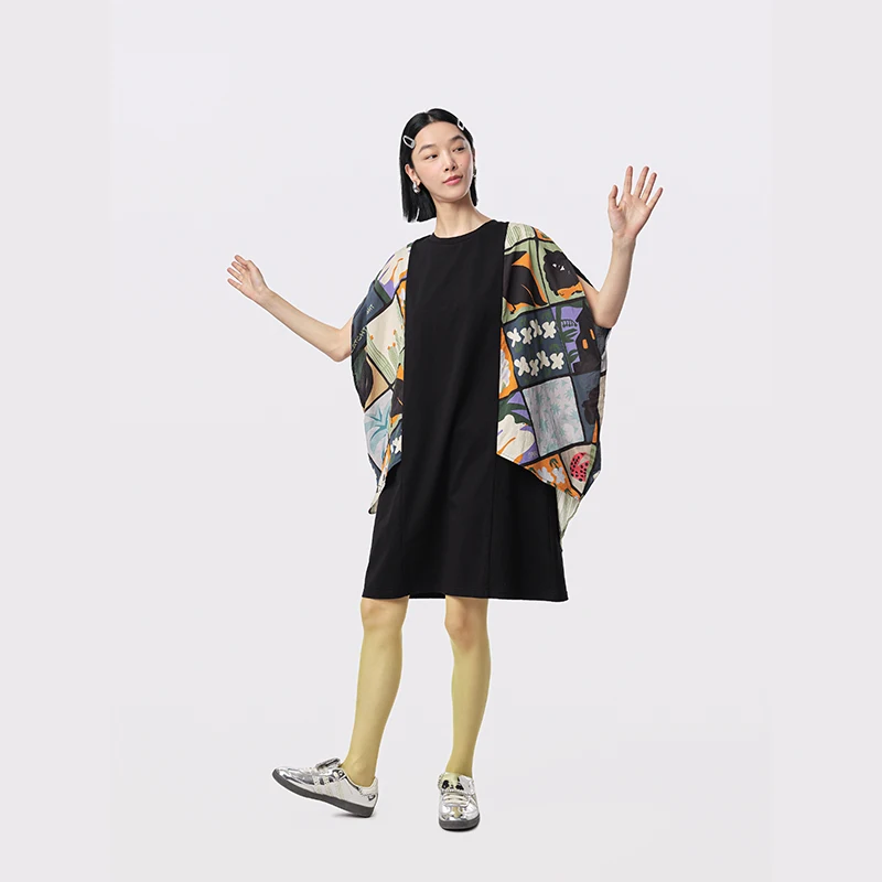 MOVEUP Loose Fit Short Sleeved Round Neck Dress 2026 Summer New Cotton Knitted Loose Art Printed Casual A-Line Dress 324211322