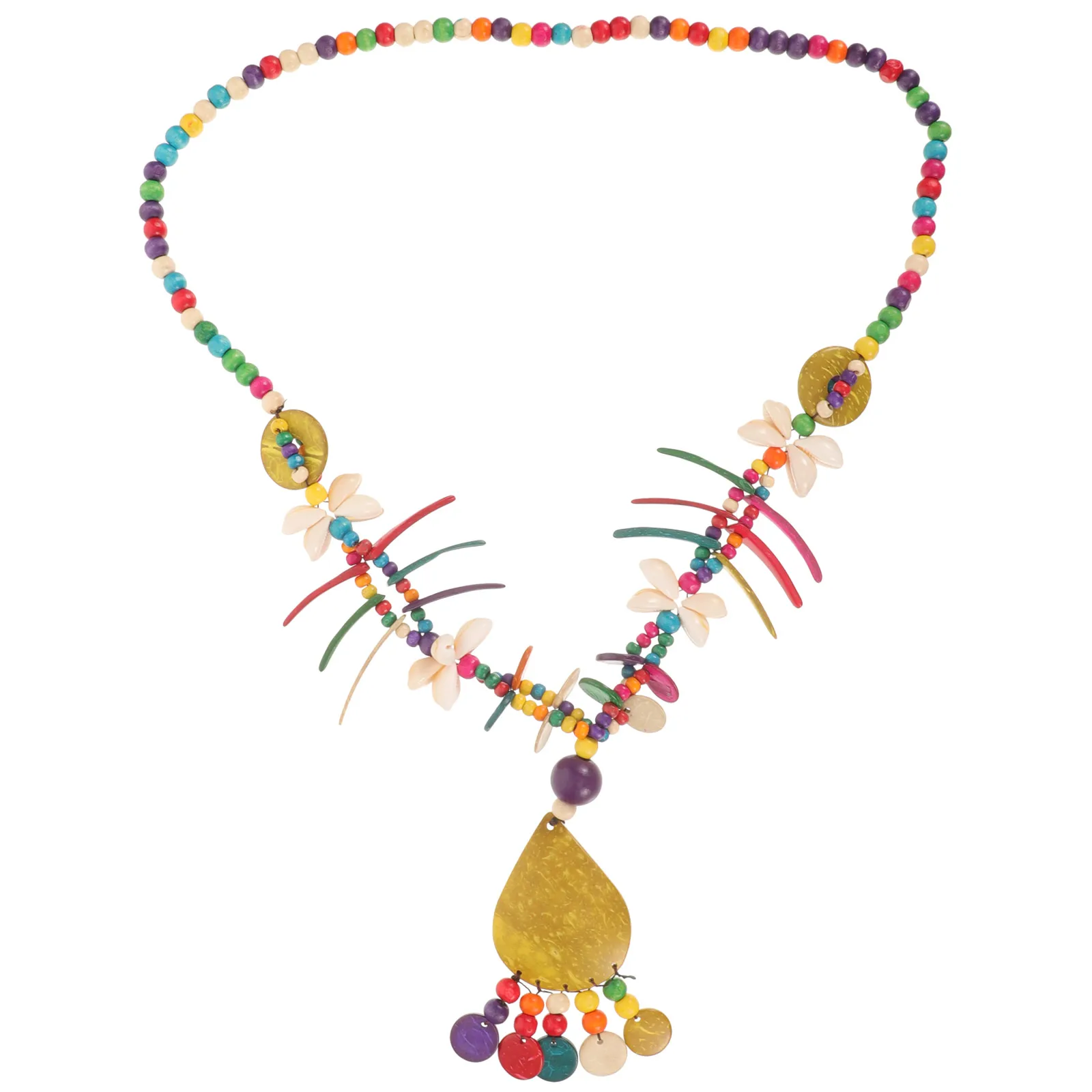 

Women Chunky Beaded Necklace Allergy-Free Colorful Bohemian Style Coconuts Shell Design Daily Wear Jewelry Accessory for Trendy