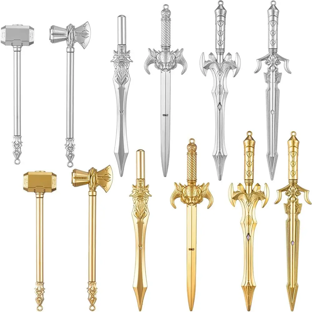 

Набор из 12 ручек в виде древних мечей с драконами, гелевые чернила, стильный пластиковый корпус, для подарков на день рождения мальчикам и для школьных занятий (серебристые и...).