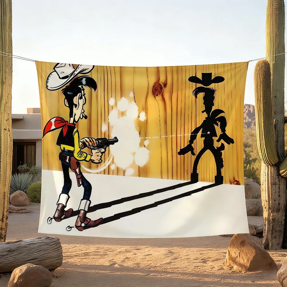 Comic Lucky L-Luke Flagge zur Dekoration für Outdoor-Picknick, Hängedekoration für Zuhause, Camping, Party-Banner