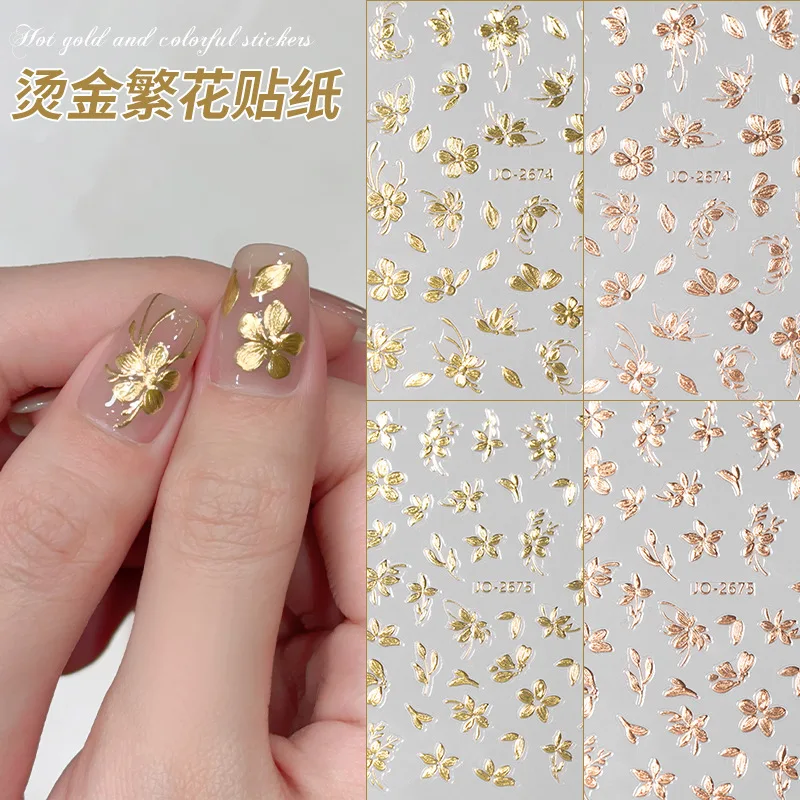 New Ornament Relief Rich Flower Branches Retro Manicure Bronzing Sticker Jade Leaves Stickers Decals Nail Art Tools