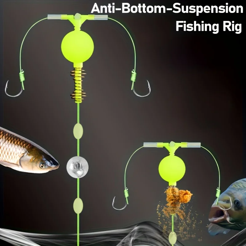 5PCS Professional Bottom - Reverse Spring Double Hooks with Nightlight Beads: Anti - Hooking Design for Bass, Carp Fishing