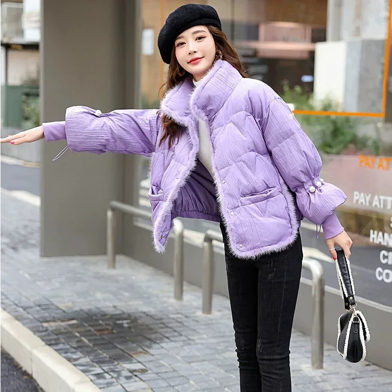 Winter Jackets Woman 2024 Coats Down Female Fashion Light Luxury Outerwears Pearls Classy Stand-up Collar Short Down Jackets