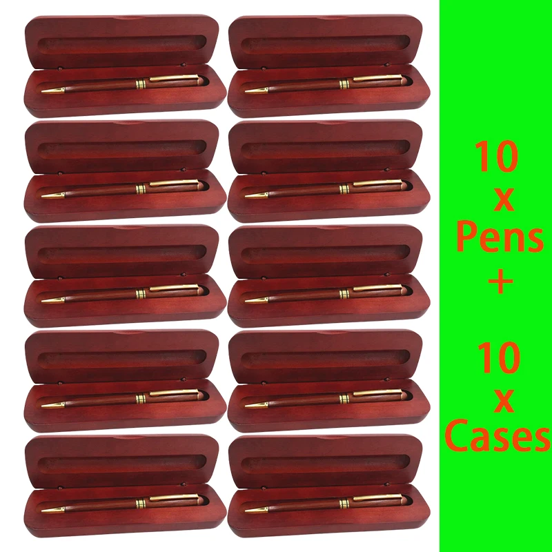 10 Sets Wooden Pen Boxes with Ballpoint Pens Wood Pen Display Pen Storage Box Pens Organizer Boxes