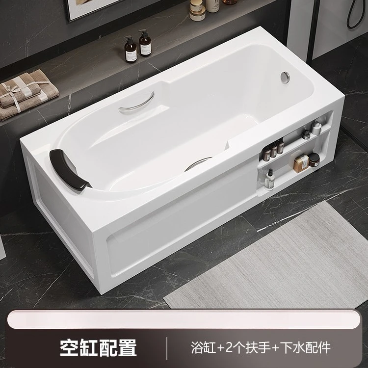 Smart Acrylic Bathtub with Massage Armrests Constant Temperature Soaking Tub for Small Apartment Hotel Spa Three Skirt Design