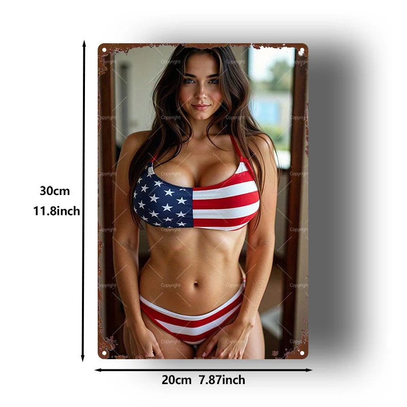 Amerikanische Flagge Metallschild Wanddekoration, 8x12 Zoll Patriotisches Blechschild, Vintage Heim-Bar-Café-Kunst für Garage Clubraum-Dekoration