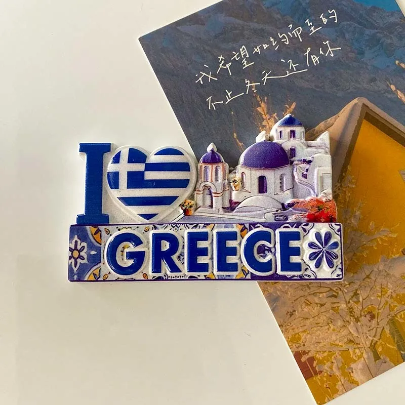 

Greece Europe Santorini Blue Dome Churches & Greek Flag Fridge Magnet, Cute Home Decor Refrigerator Accessory