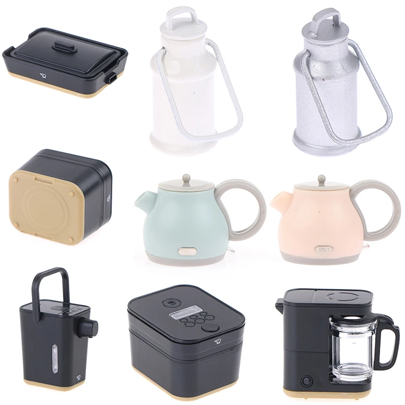 1:12 Dollhouse Mini Simulation Kettle Coffee Maker Rice Cooker Hot Water Pot Doll Kitchen Electrical Supplies Food and Play Toys