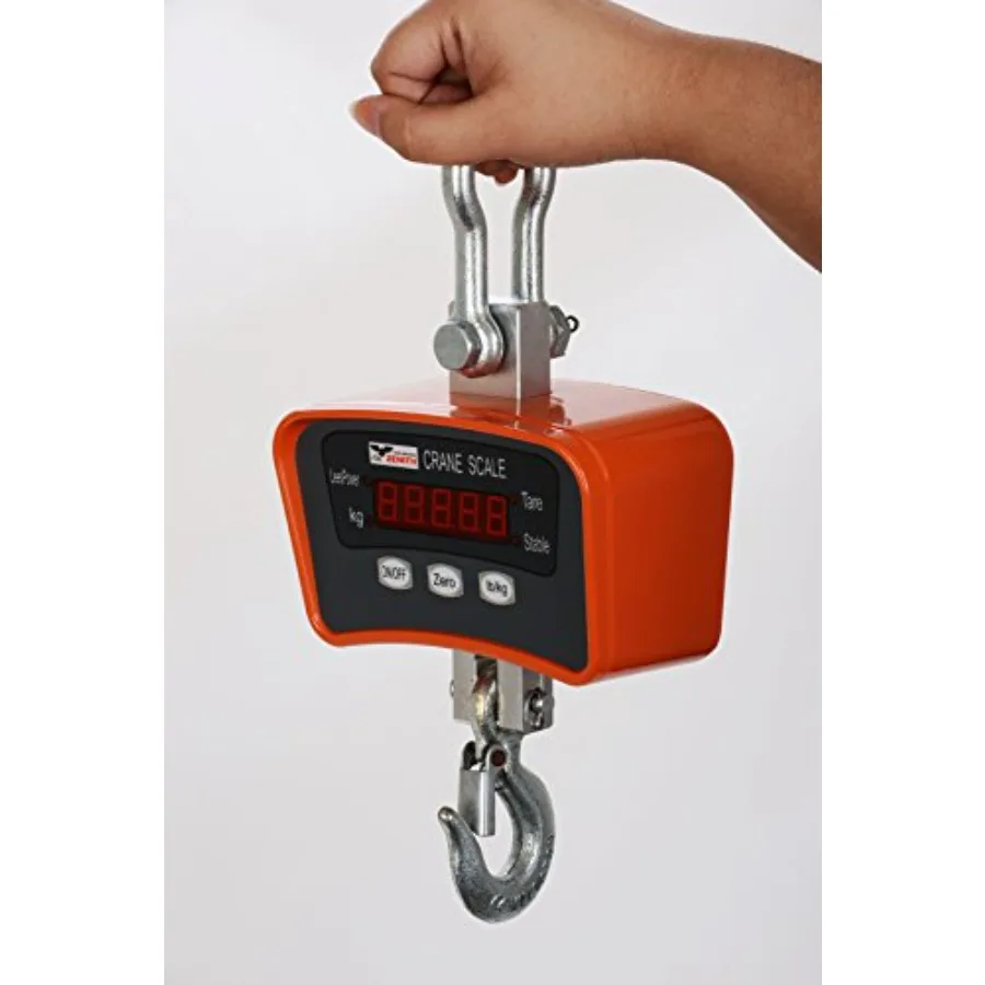 

General Purpose Crane Scale for industrial lifting, steel construction, black finish, high-contrast LCD display with 1000 lbs c