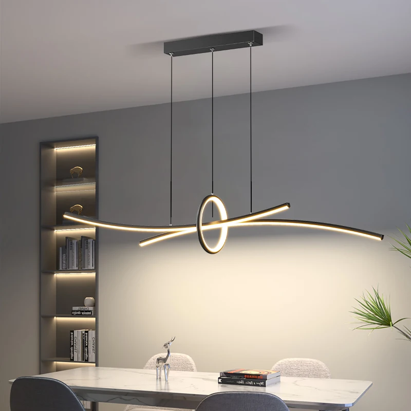 

Creative LED Pendant Light Modern Dining Room Restaurant Hotel Hanging Lamp Creative Long Strip Dining Table Island Lighting