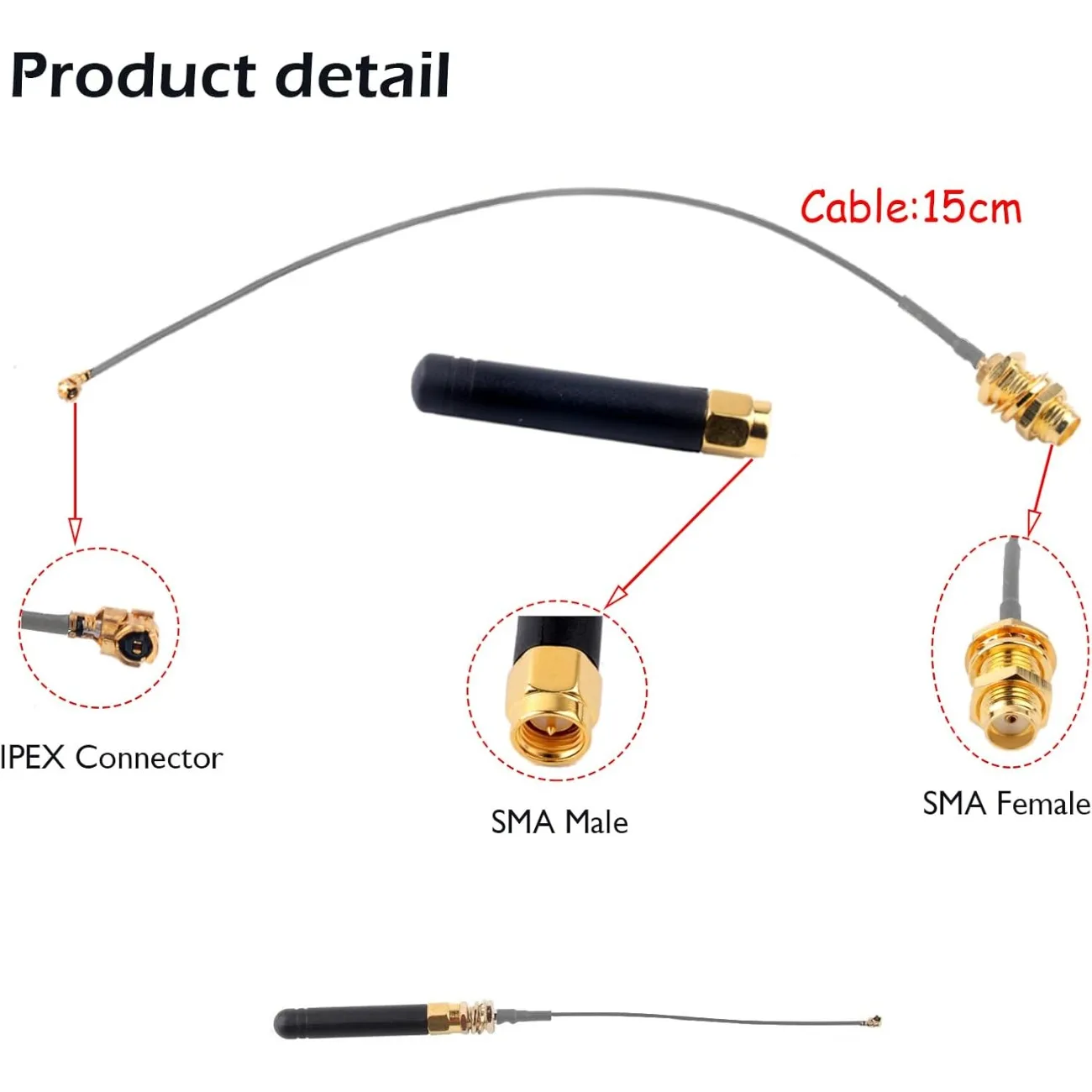 2 PCS GSM 868Mhz 915MHz LoRa Antenna 3DBI with U.FL IPEX to SMA Connector for Lora Board ESP32 Lora32u4 II WiFi Lora32 15cm