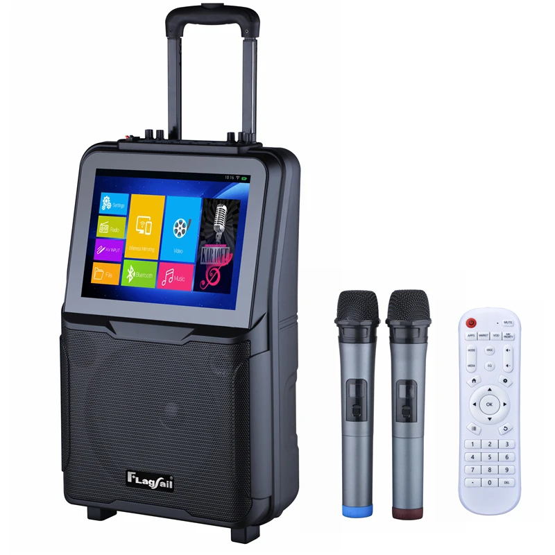 

OEM 2023 new trend 10 Inch tv video audio Party Trolley Karaoke Player Partybox Speaker with wireless microphone