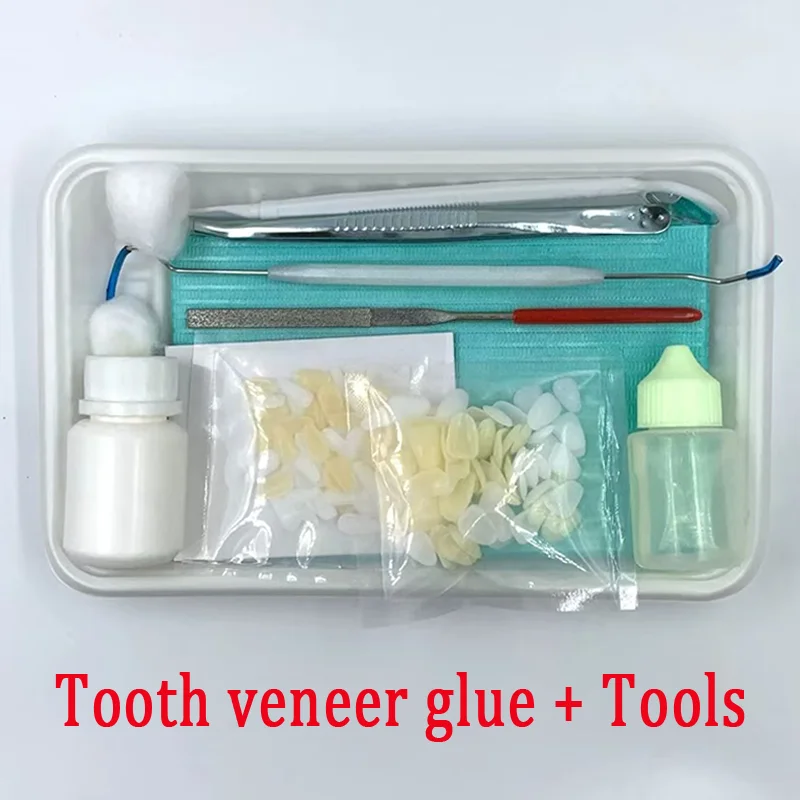 

1 Set Professional Dental Teeth Veneer Temporary Crown Kit with Glues Tooth Jewelry Bonding Teeth Material Dentist Tools