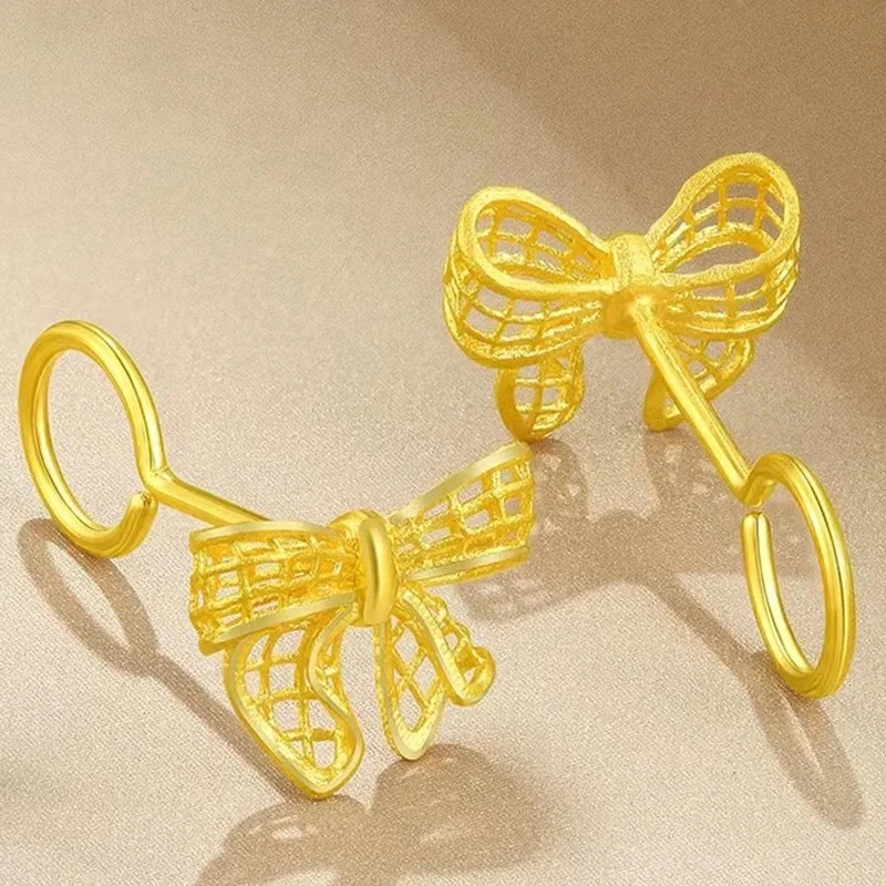 

K14 Gold Color Hollow Bow Stud Earrings for Women Engagement Wedding Valentines Gift Yellow Gold Earring Fine Jewelry Gifts