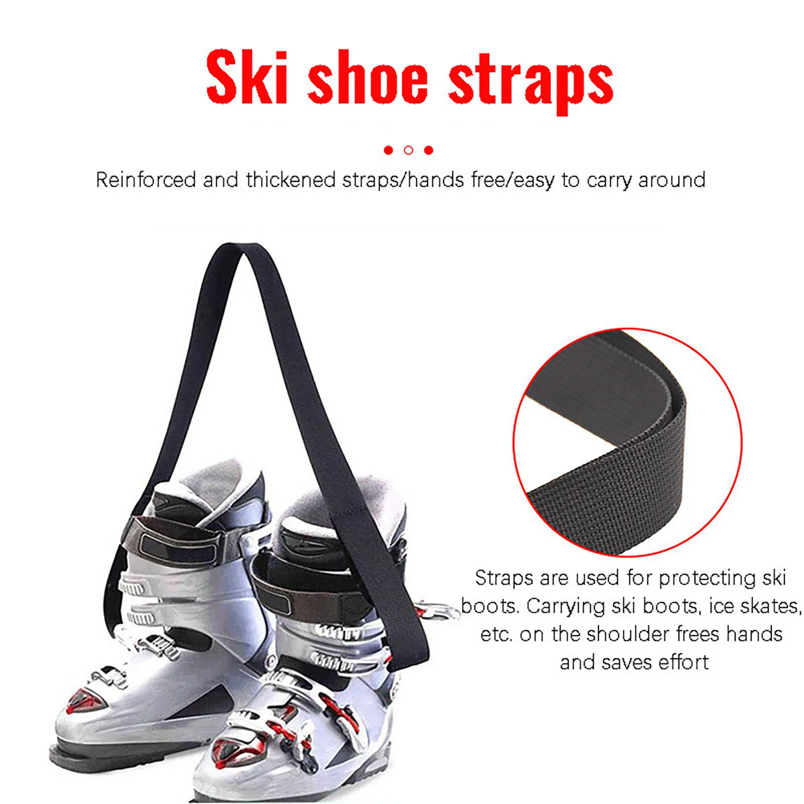 Ski Boot Carrier Straps Black Shoulder Sling Leash Winter Sport Accessory Great for Men Women and Kids