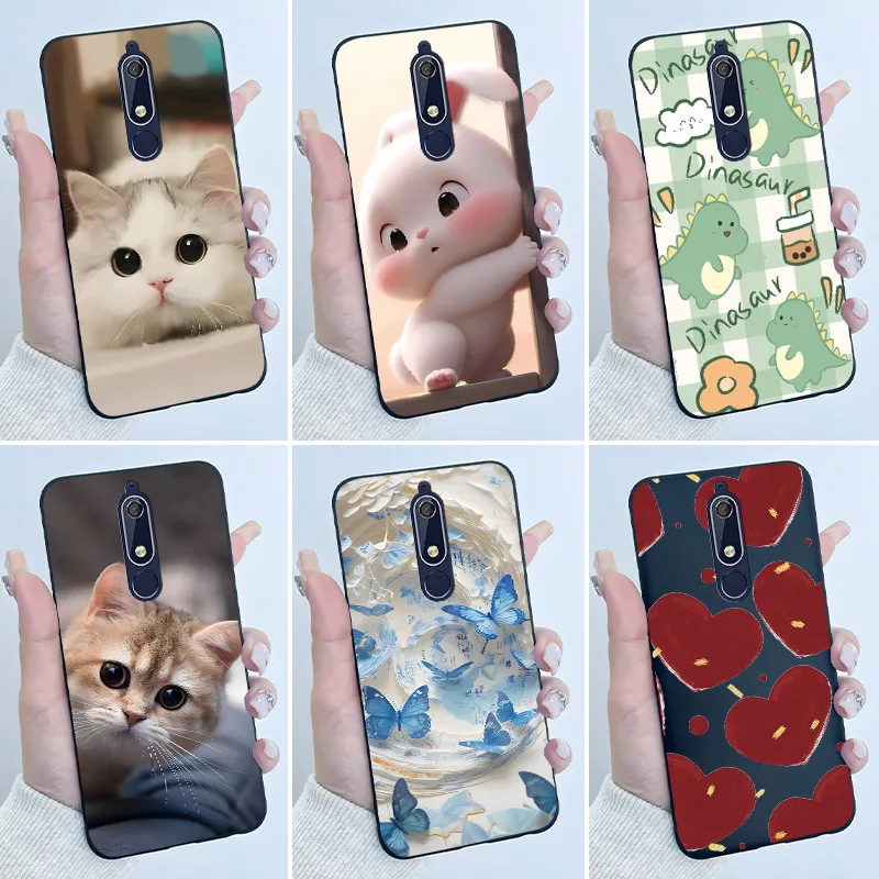 Funda bonita para Nokia 5,1/Nokia 5,1 Plus/Nokia X5/Nokia 5, Funda protectora con estampado, carcasa de silicona suave con dibujos animados, carcasa negra